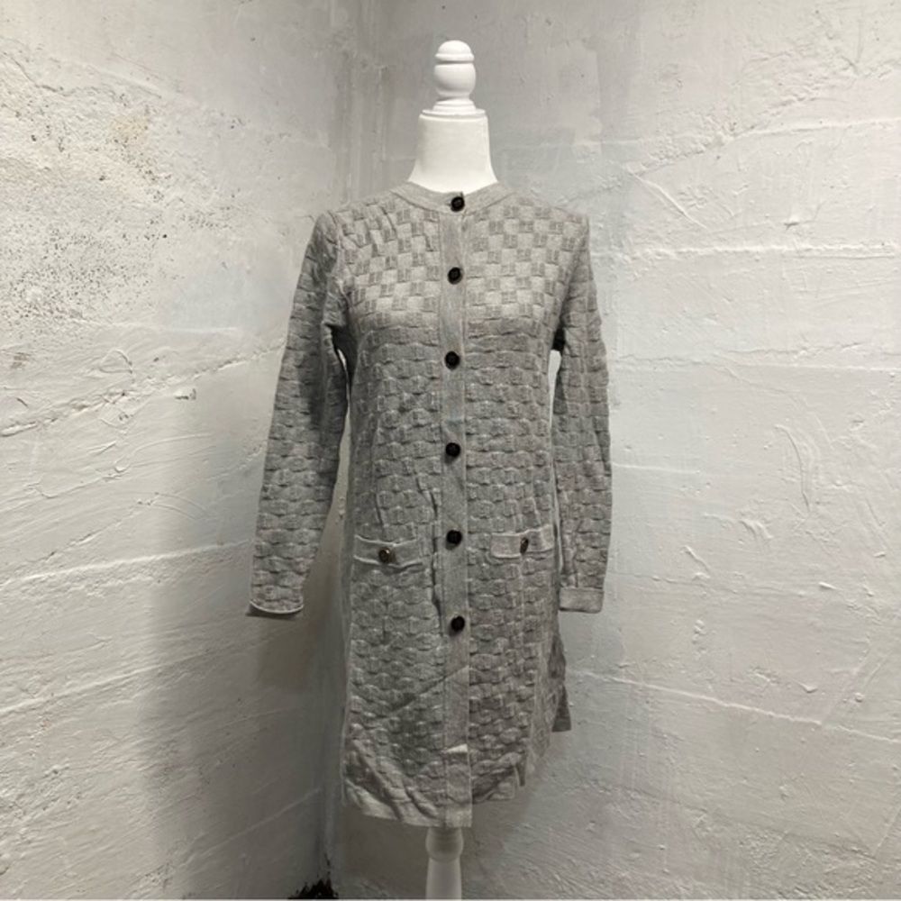 Banana Republic wool blend duster length button front cardigan grey box knit des